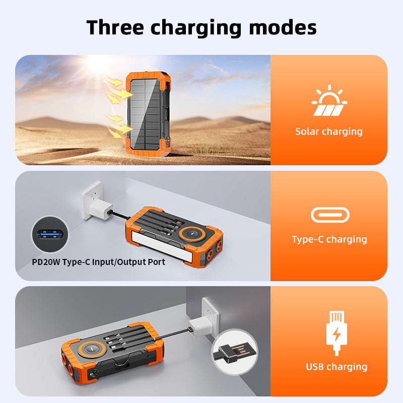 Pd 22.5w Solar Wireless Portable Charger Phone Tablet Flashlight Fast Charging Panel 15w 30000mah Power Bank With Cable