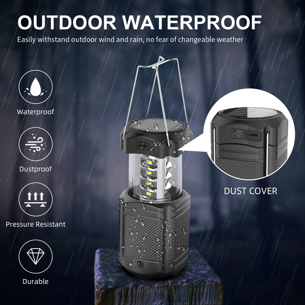 PSOOO Rechargeable Solar Hand Crank 3 Flashlight Waterproof Foldable Hanging Hook Battery Phone Power Bank Led Camping Lanterns