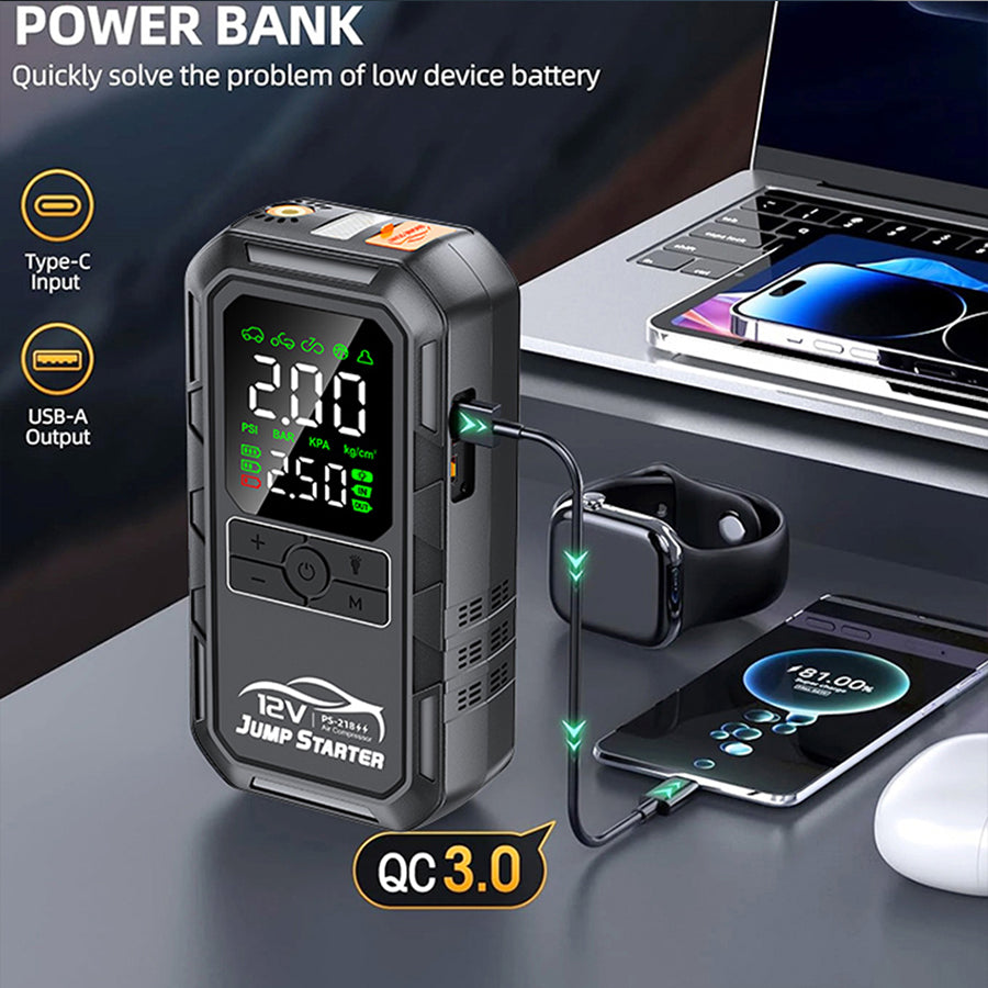 Smart Car Jumper 12v Battery Booster Auto Tire Inflator 180psi Super Compressor Power Bank Jump Starter Air Pump