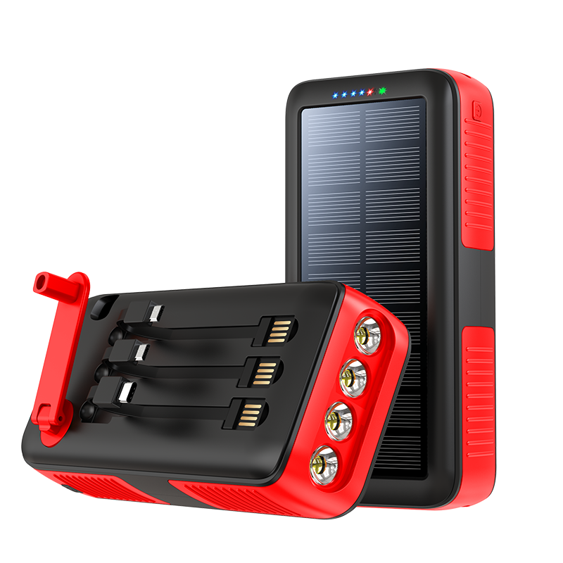 Hot Selling Hand Crank Powerbank Built In Cable Fast Charging Charger Led Light Battery 30000mah 20000 Waterproof Solar Power Bank