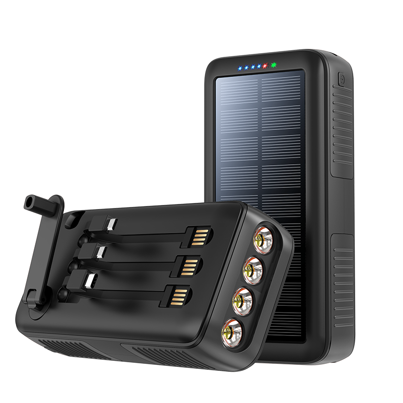 Hot Selling Hand Crank Powerbank Built In Cable Fast Charging Charger Led Light Battery 30000mah 20000 Waterproof Solar Power Bank