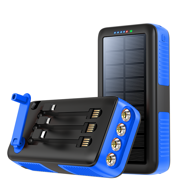 Hot Selling Hand Crank Powerbank Built In Cable Fast Charging Charger Led Light Battery 30000mah 20000 Waterproof Solar Power Bank