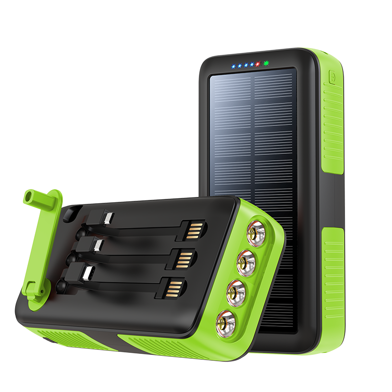 Hot Selling Hand Crank Powerbank Built In Cable Fast Charging Charger Led Light Battery 30000mah 20000 Waterproof Solar Power Bank