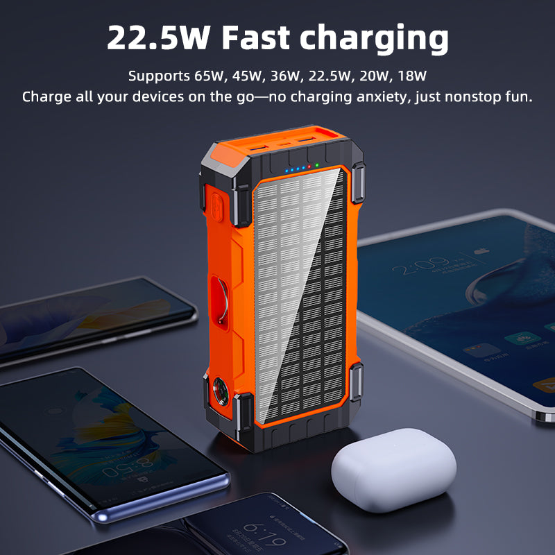 Laptops Solar Panel Wireless Fast Charging 65w 45w 22.5w 15w Portable Built in Cables 30000mah Power Bank With Cable