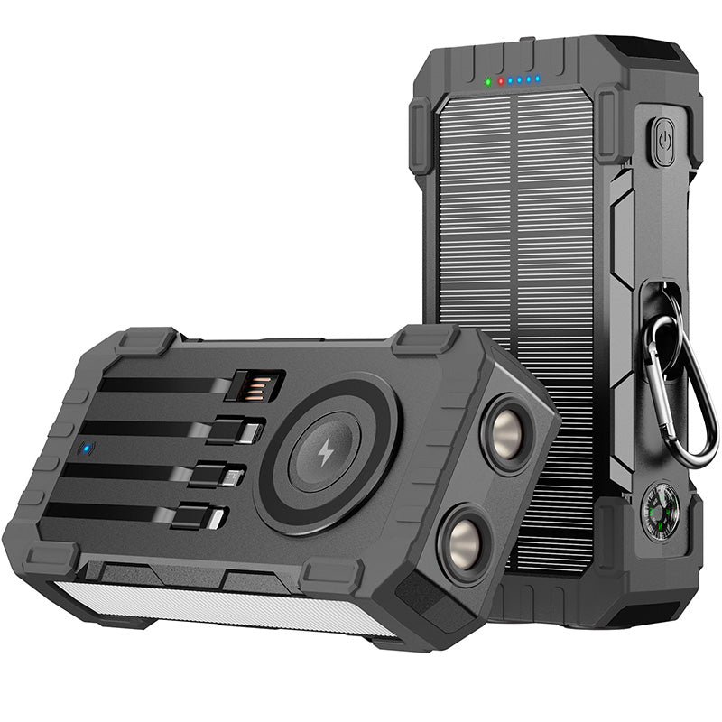 Pd 22.5w Solar Wireless Portable Charger Phone Tablet Flashlight Fast Charging Panel 15w 30000mah Power Bank With Cable