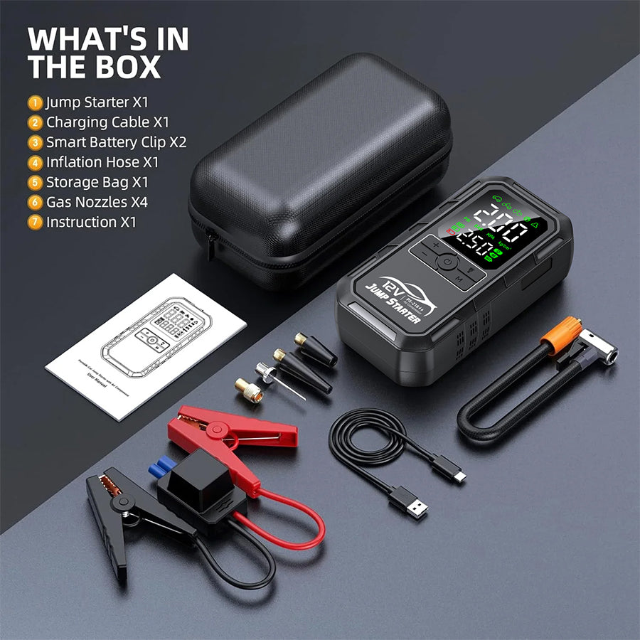 Smart Car Jumper 12v Battery Booster Auto Tire Inflator 180psi Super Compressor Power Bank Jump Starter Air Pump