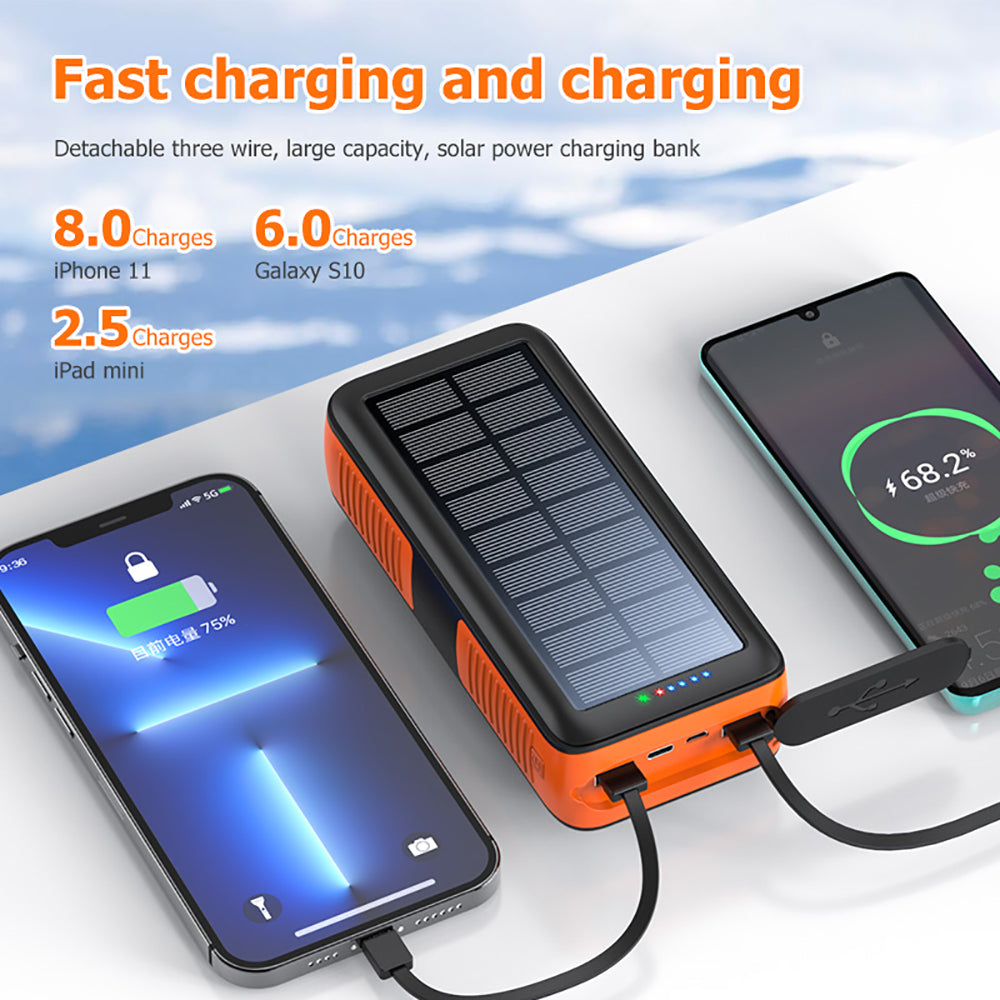 Hot Selling Hand Crank Powerbank Built In Cable Fast Charging Charger Led Light Battery 30000mah 20000 Waterproof Solar Power Bank