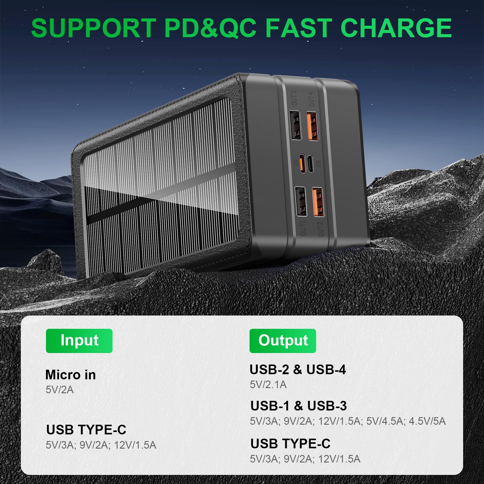 Pd 22.5w Solar Power Bank Phone USB 500000mah 30000mah Portable Flashlight Waterproof 20000mah Powerbank for Camping
