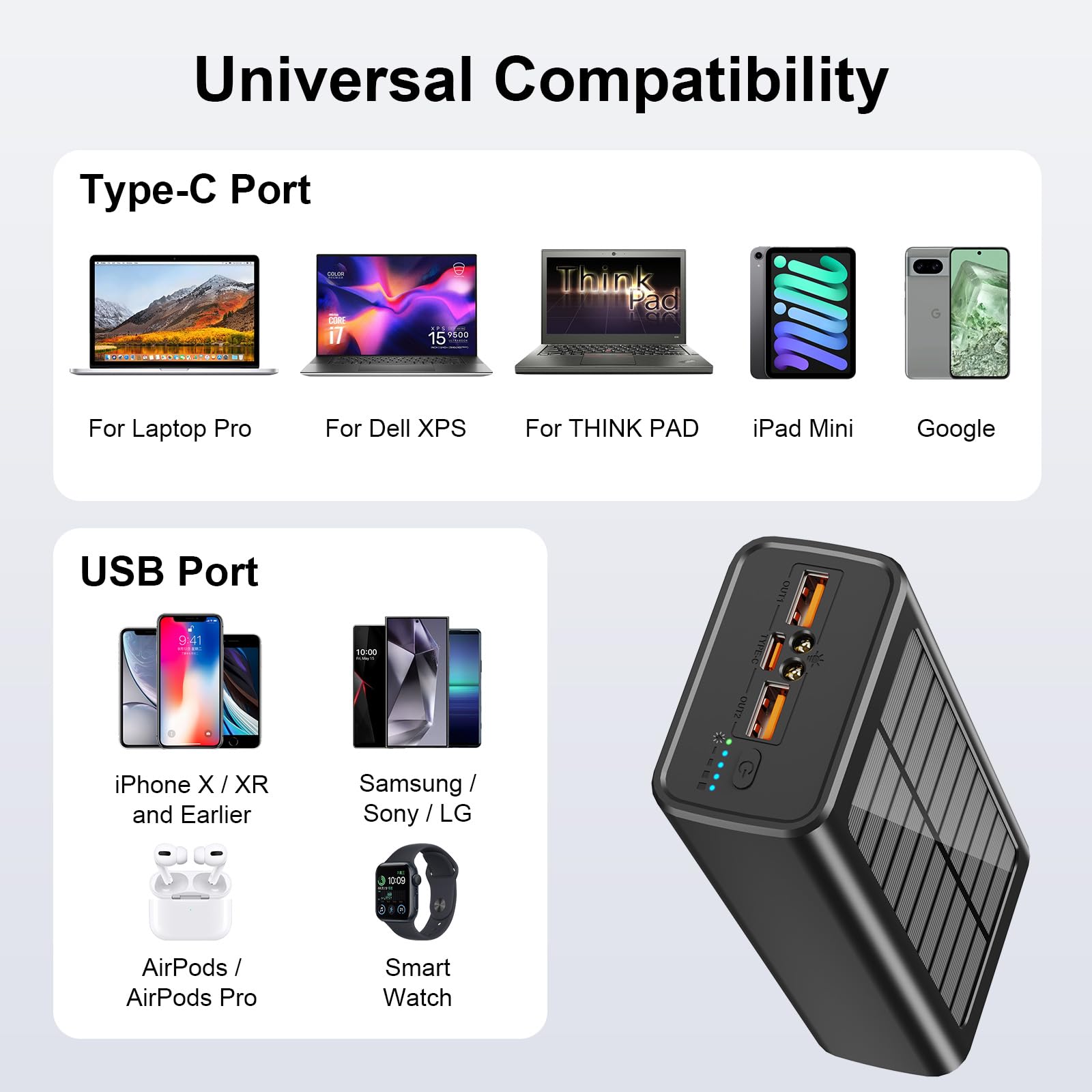 Best Seller Solar Computer 65w Powerbank 30000mah Mobile Phone Portable Pd 22.5w 50000mah Fast Charging Power Bank For Laptop