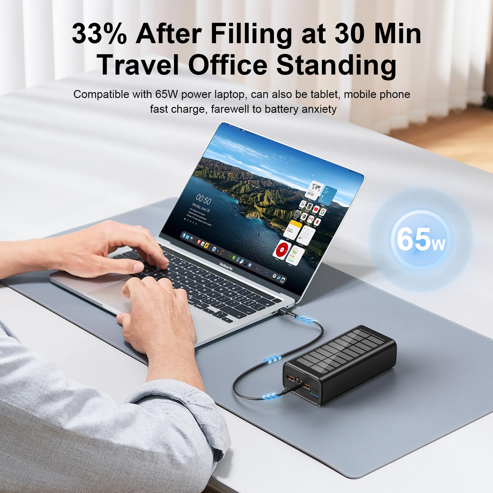 Best Seller Solar Computer 65w Powerbank 30000mah Mobile Phone Portable Pd 22.5w 50000mah Fast Charging Power Bank For Laptop