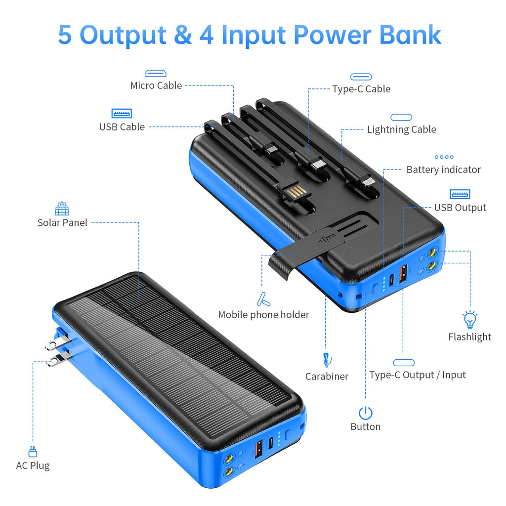 Trending 3 in 1 Pd 22.5w Mini Mobile Battery Phone Portable Powerbank Cables Built in Ac Wall Solar 20000mah Power Bank with Plug