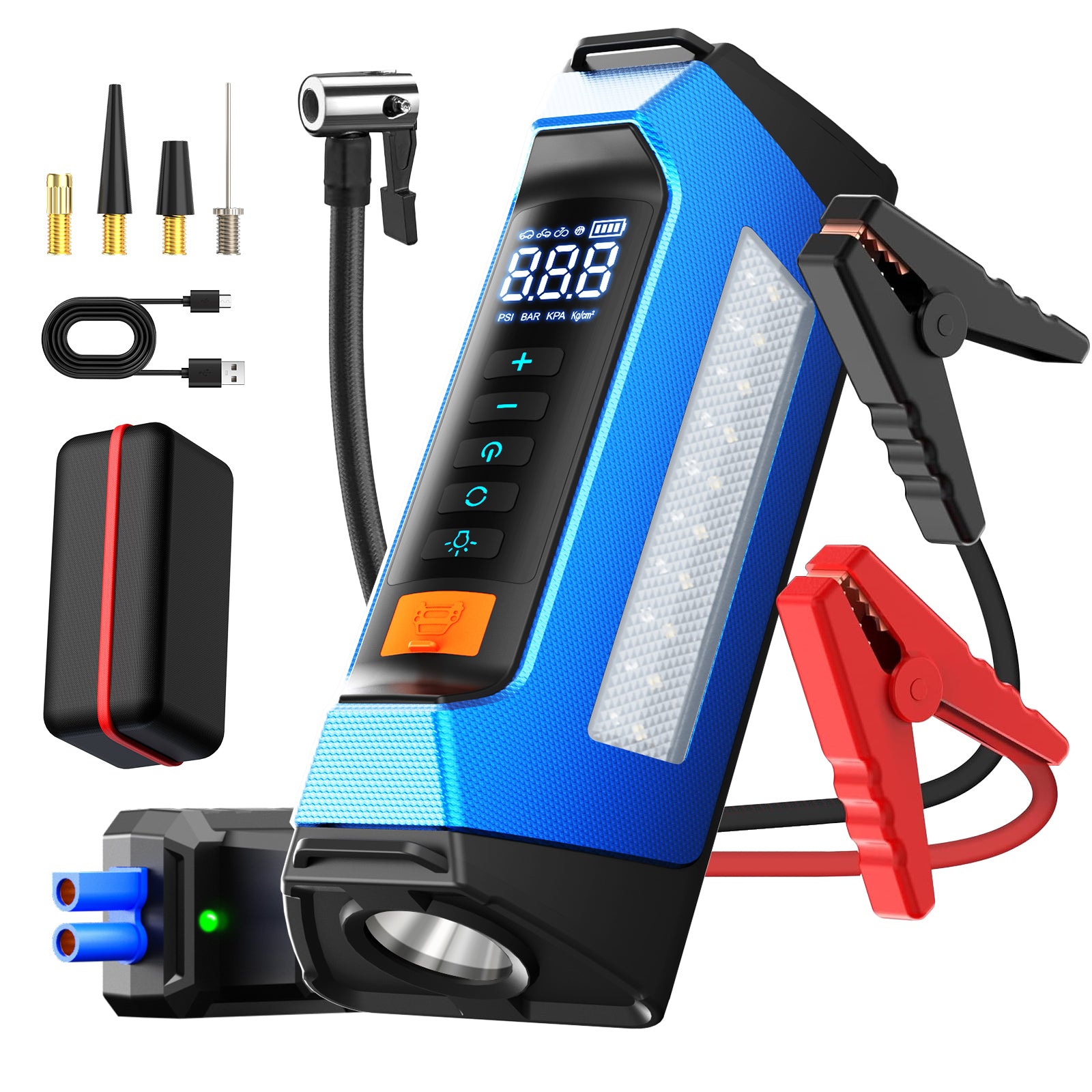 PSOOO 8000a Car Jumper 200psi UL Tire Inflator Pump 12v Battery Booster Super Capacitor Power Bank Jump Starter Air Compressor